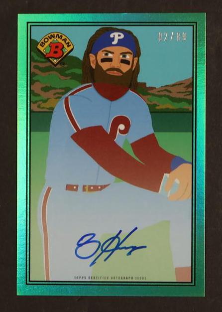 2021 Topps 1989 Bowman x Keith Shore #12-A Bryce Harper Green Auto /89 #12-A