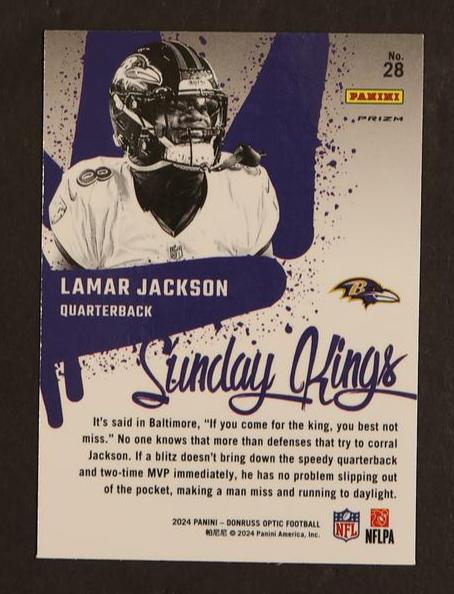 2021 Panini Donruss Optic 28 Lamar Jackson Sunday Kings Baltimore Ravens