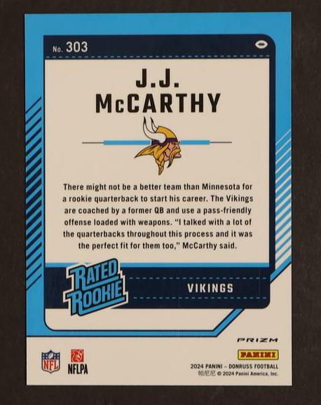 2024 Panini Donruss Optic #303 J.J. McCarthy Football Emoji Rated Rookie
