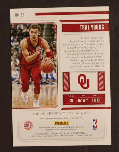 2018 Panini Contenders Draft Picks Trae Young College Ticket Rookie Auto #56