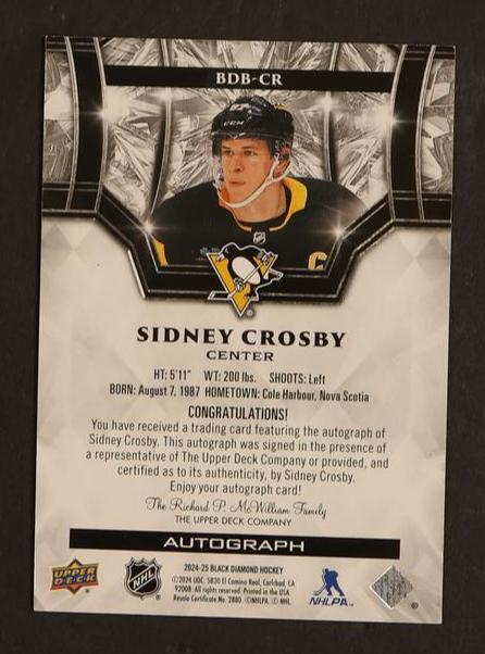 2021 Upper Deck Black Diamond BDB-CR Sidney Crosby /10 Pittsburgh Penguins Auto