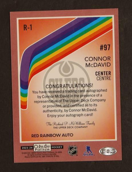 2023-24 Upper Deck O-Pee-Chee Platinum Red Rainbow Connor McDavid #R-1 Auto