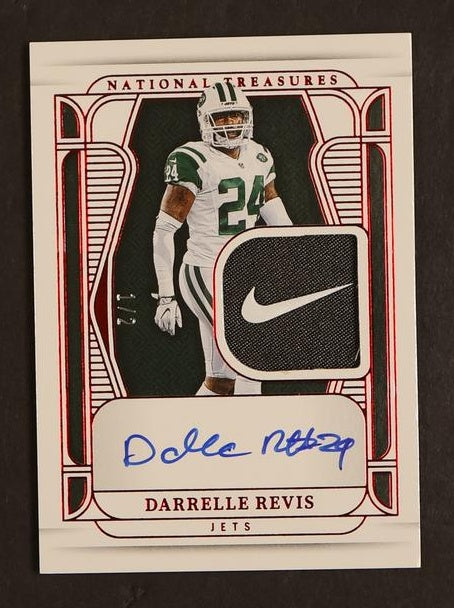 2014 Panini National Treasures MT-DRS Darrelle Revis Material Treasures Signatures Jets Auto