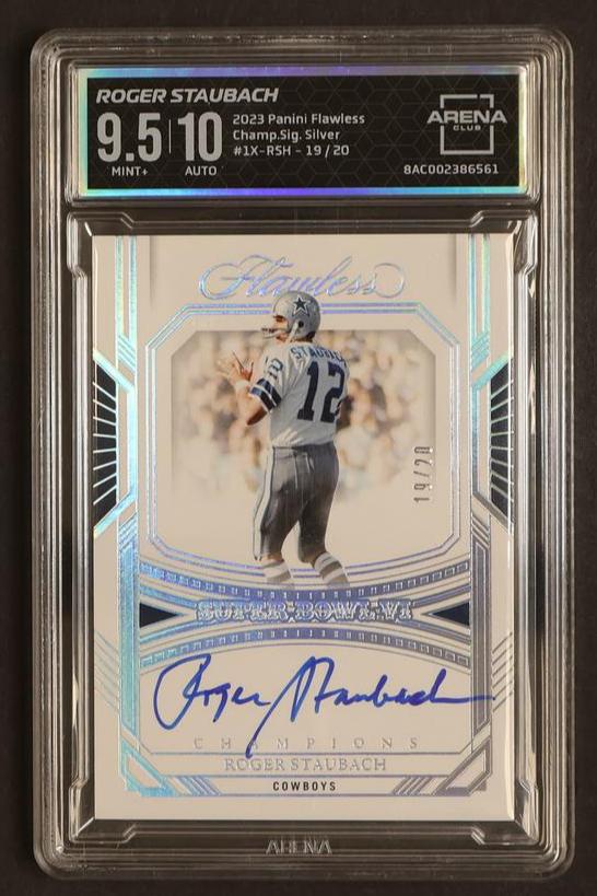 2023 Panini Flawless 1X-RSH Roger Staubach Champions Silver /20 Arena 9.5 Mint Cowboys Auto