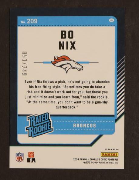2023 Panini Donruss #209 Bo Nix Rated Rookie Orange /249