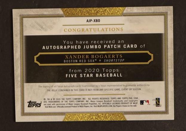 2020 Topps Five Star Xander Bogaerts Jumbo Patch Auto /25