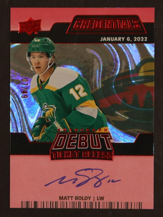 2023 Upper Deck Credentials Matt Boldy Debut Ticket Access Red Auto /49