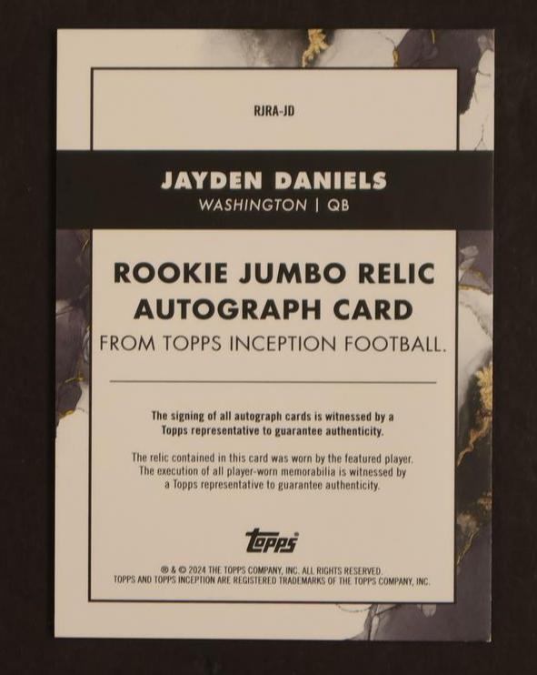 2024 Topps Inception #RJA-JD Jayden Daniels Rookie Jumbo Relic Autograph /75