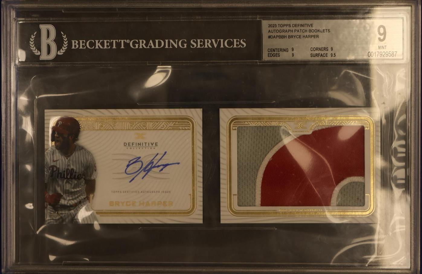 2023 Topps Definitive Collection DAP-BH Bryce Harper Autograph Patch Booklets BGS 9 Mint Philadelphia Phillies