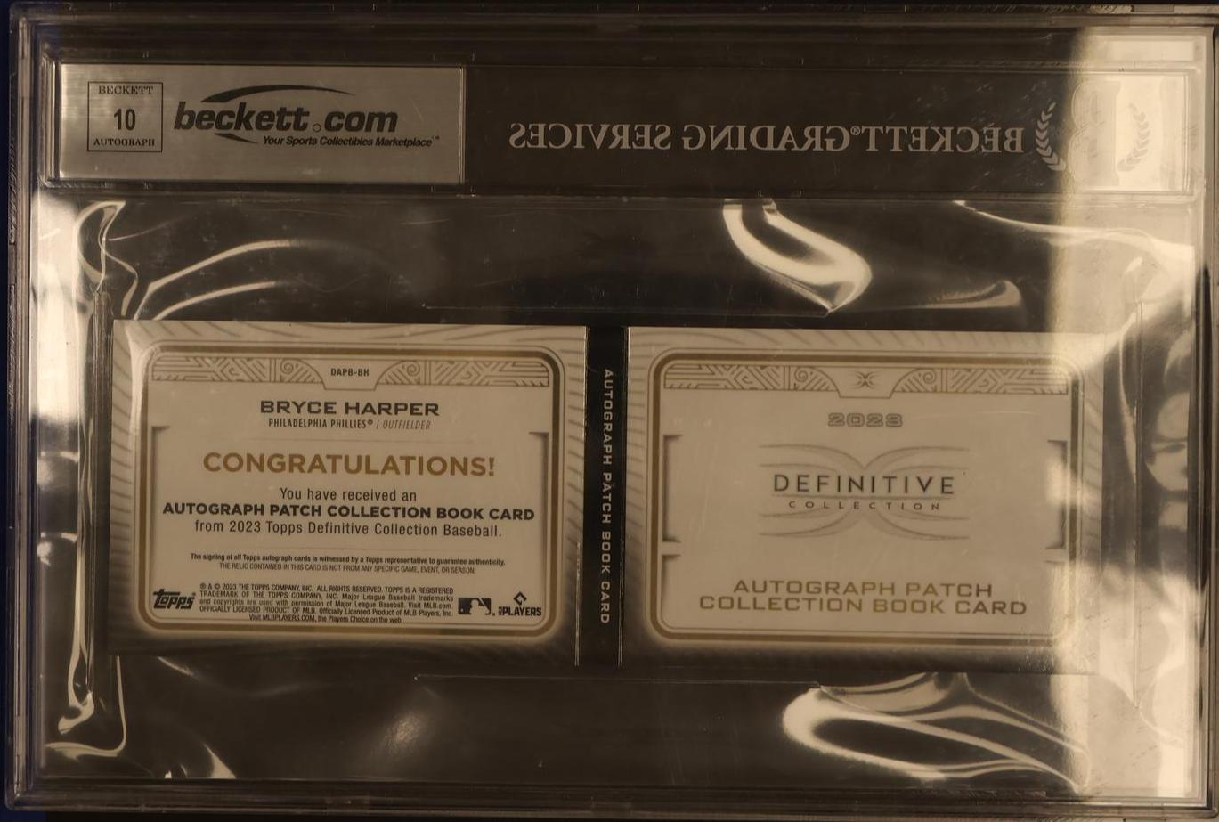 2023 Topps Definitive Collection DAP-BH Bryce Harper Autograph Patch Booklets BGS 9 Mint Philadelphia Phillies