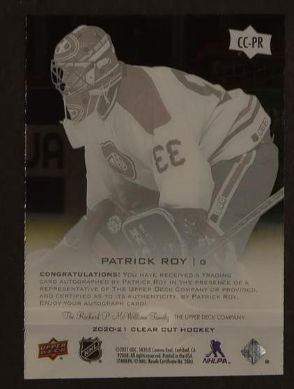 2020-21 Upper Deck Clear Cut Patrick Roy #CC-PR Auto