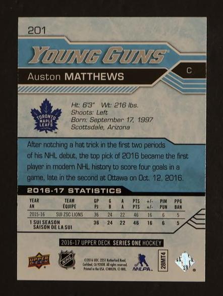 2016 Upper Deck Auston Matthews Young Guns #201
