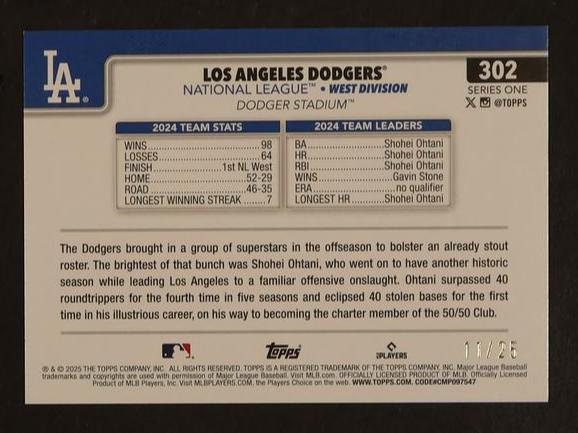 2025 Topps Series One Los Angeles Dodgers Camo /25 #302 SP