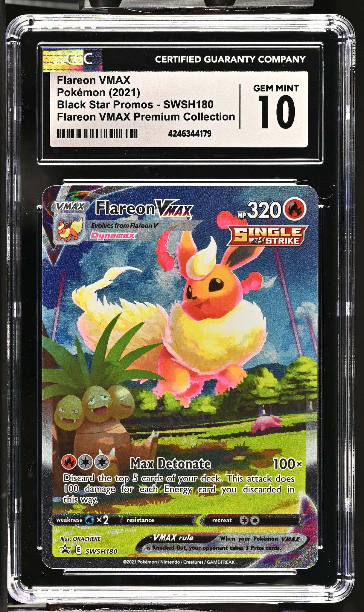 2021 Pokémon SWSH Promo Flareon #SWSH180 VMAX Single Strike Holo CGC 10