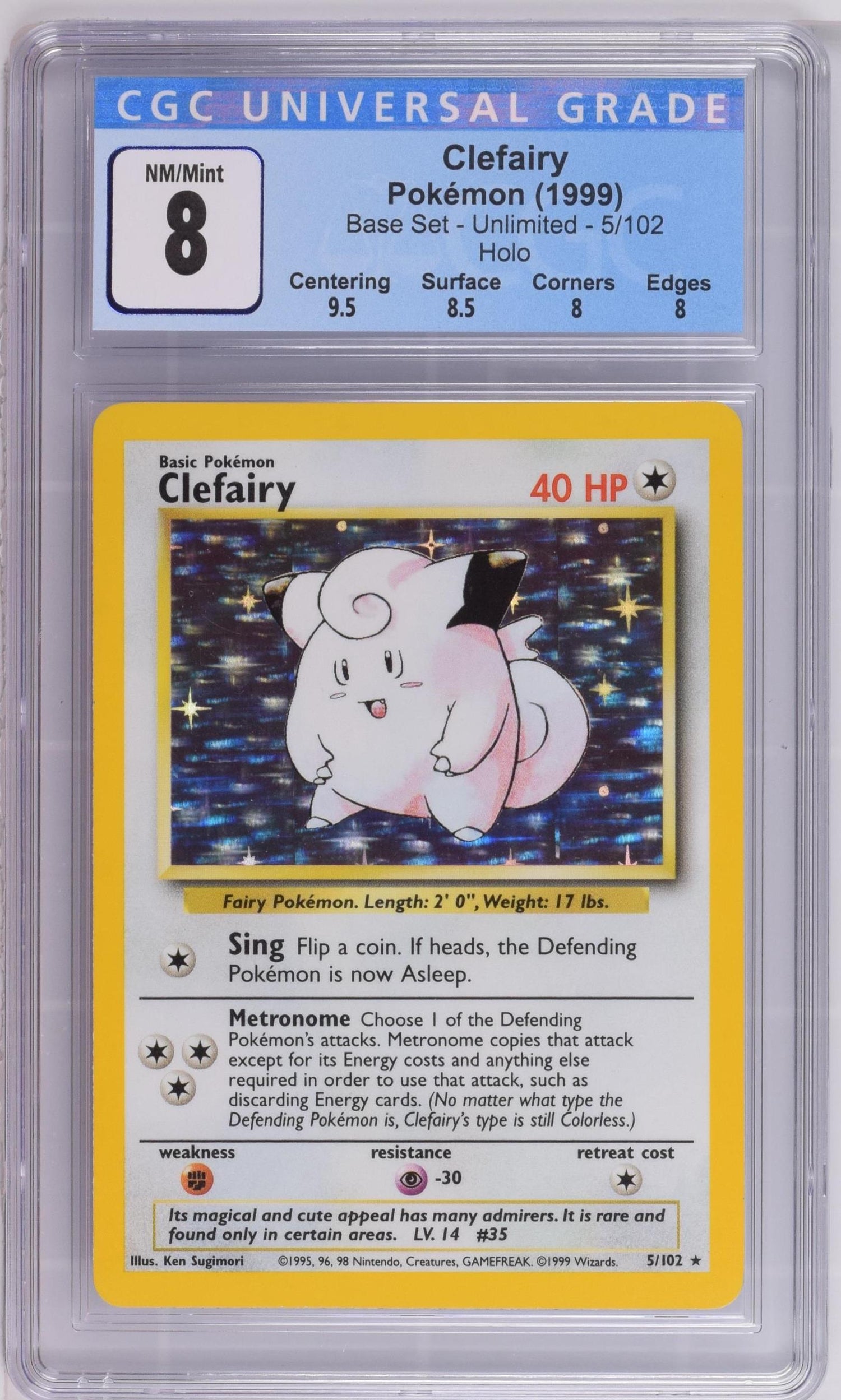 1999 Pokémon Base Set Unlimited Clefairy #5/102 Holo CGC 8