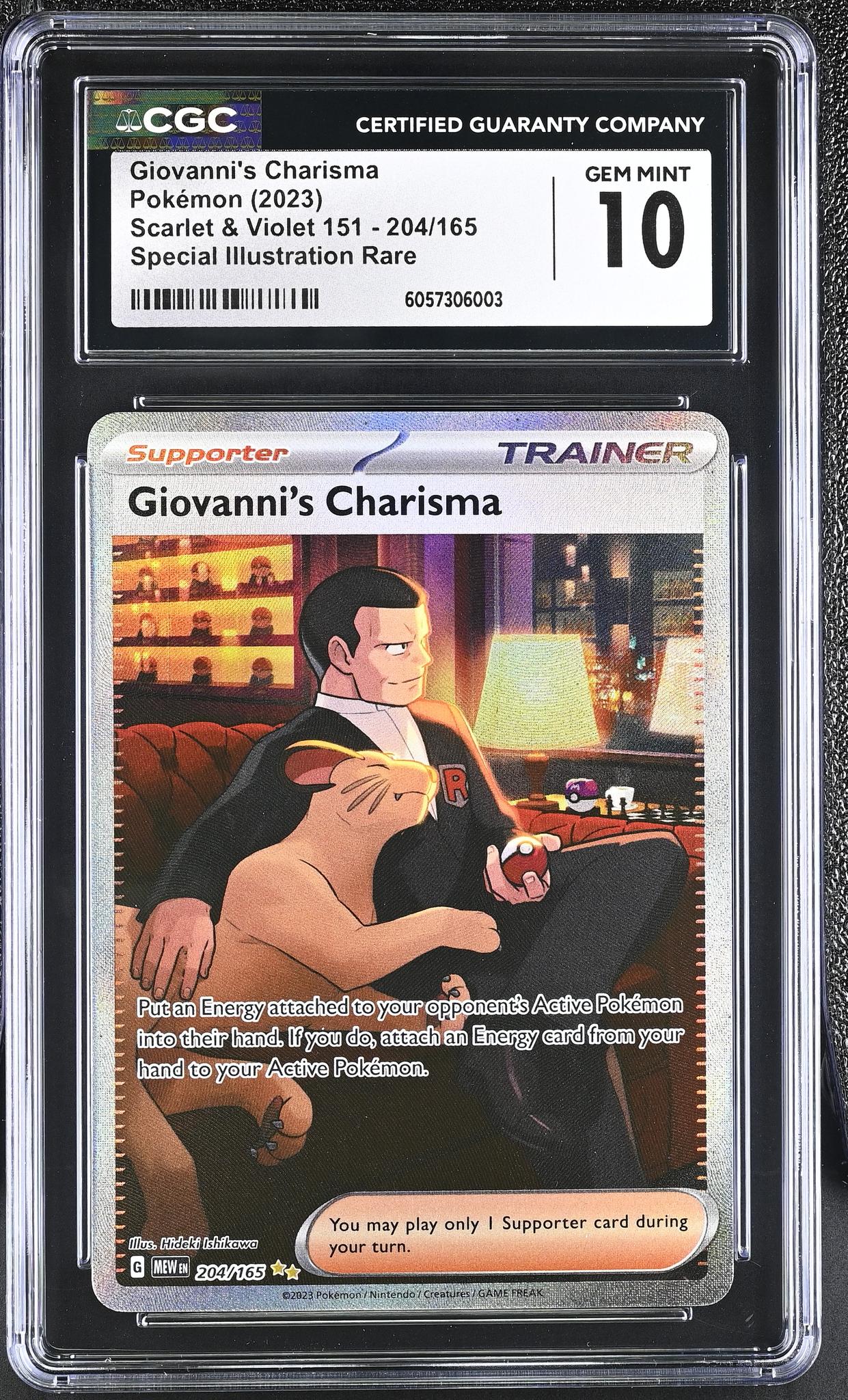2023 Pokémon Scarlet & Violet 151 Supporter Giovanni's Charisma #204/165 CGC 10