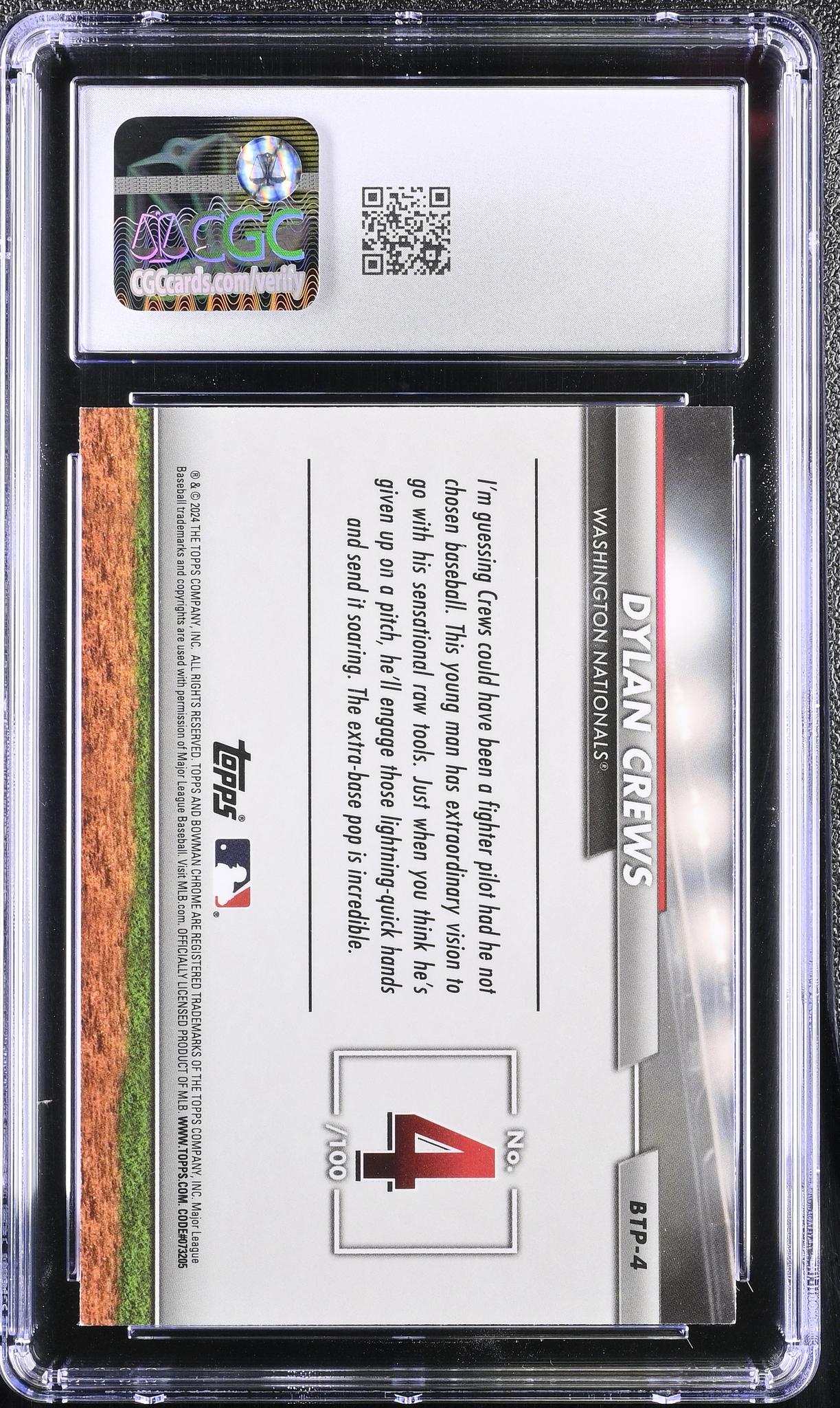 2024 Topps Bowman Scouts Top 100 Dylan Crews #BTP-4 CGC 10