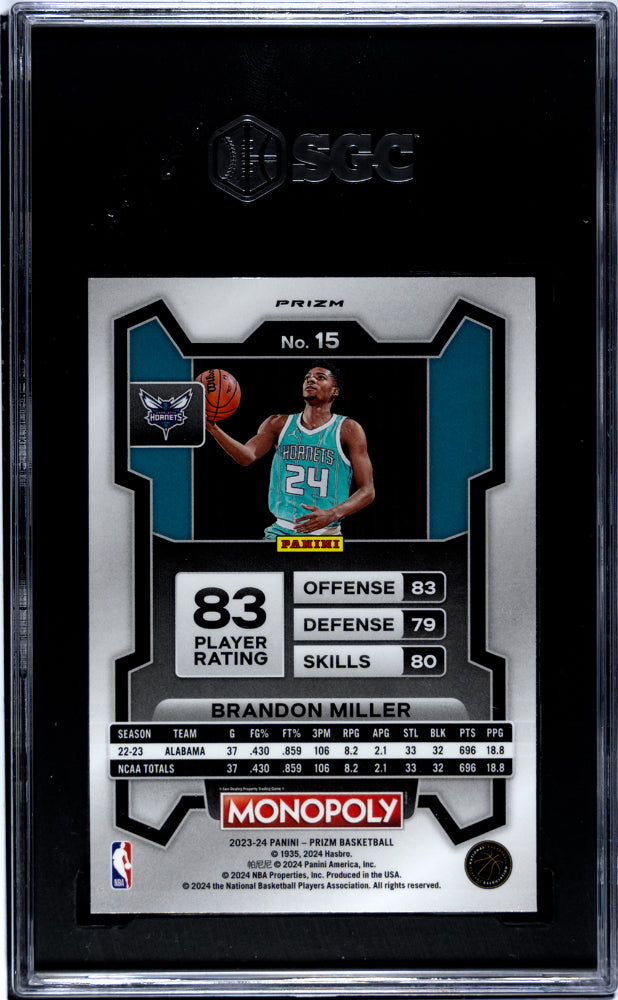 2023 Panini Prizm Monopoly Red Brandon Miller #15 RC SGC 9.5