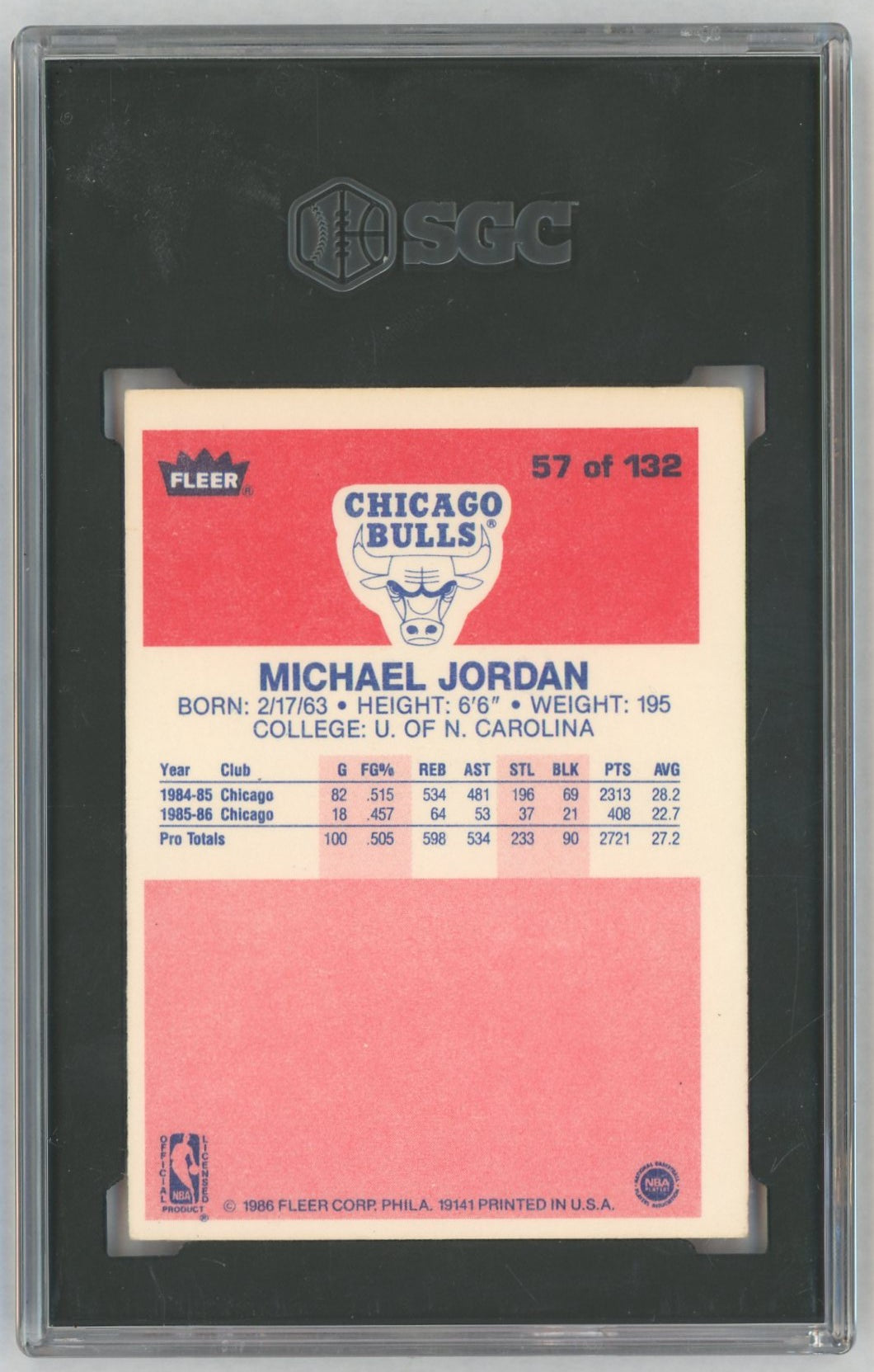 1986-87 Fleer Michael Jordan Rookie RC #57 SGC 4