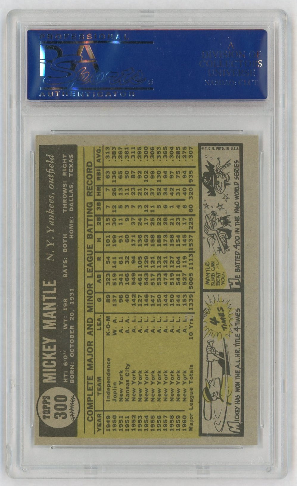 1961 Topps Mickey Mantle #300 PSA 6
