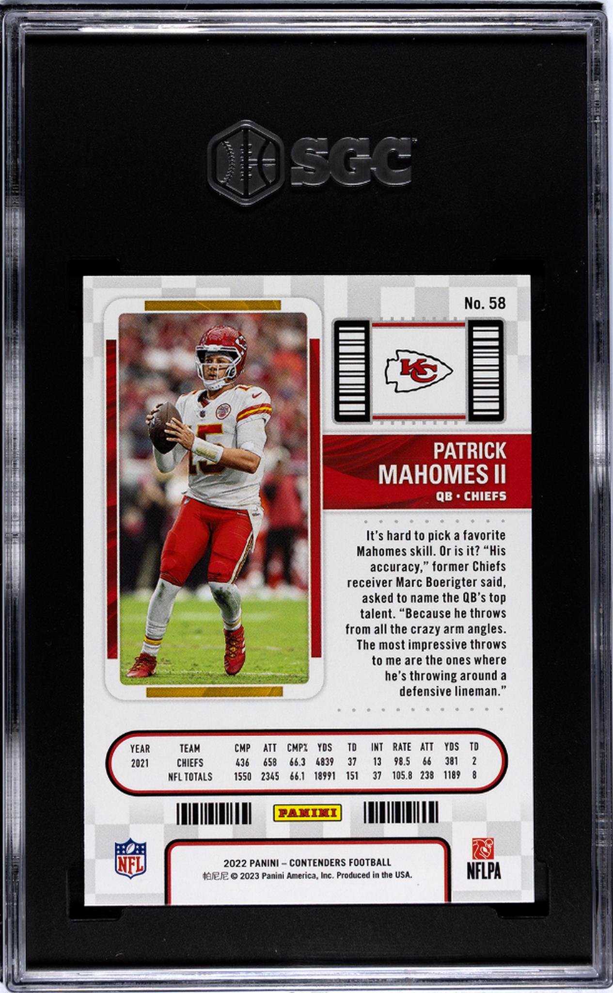 2022 Panini Contenders #58 Patrick Mahomes II Season Ticket SGC 9.5