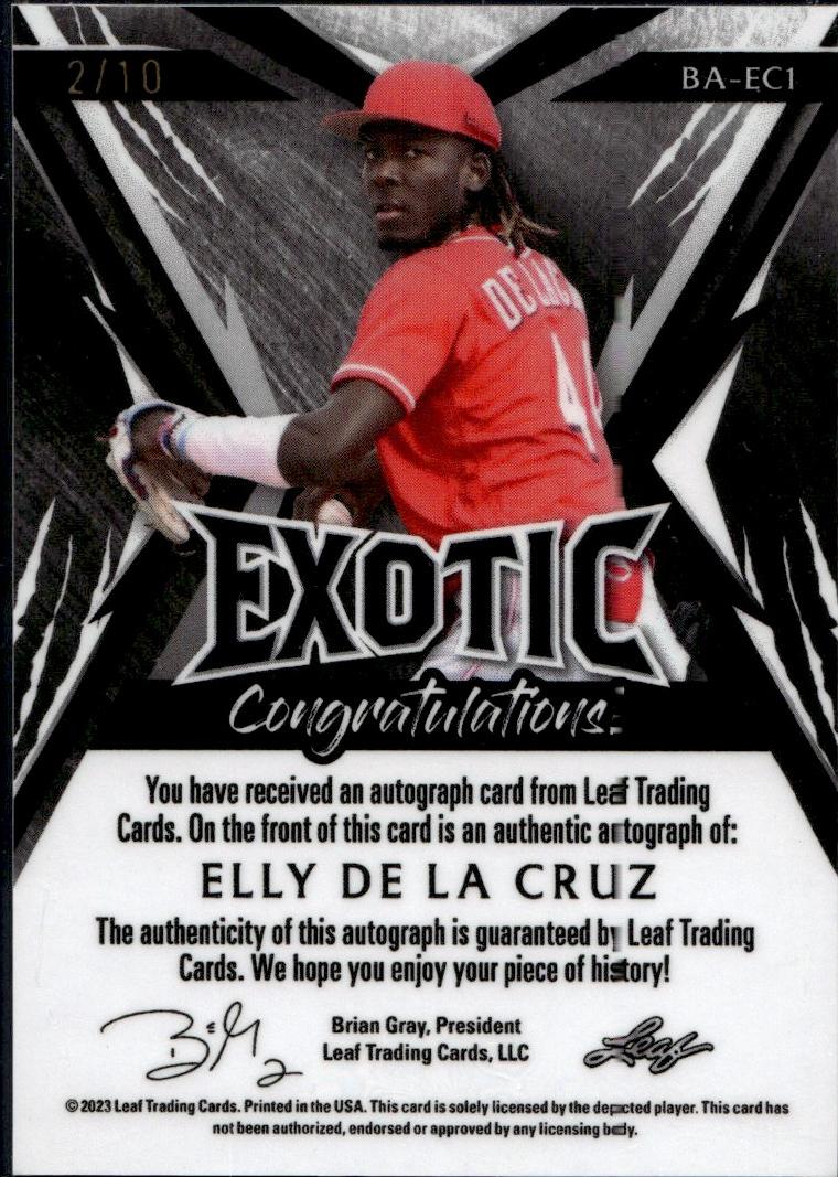 2023 Leaf Exotic #BA-EC1 Elly De La Cruz /10 Tiger Auto