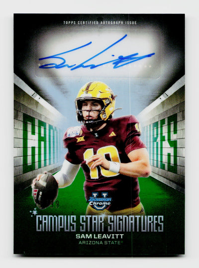 2025 Bowman Chrome U Sam Leavitt Campus Star Signatures Green Auto /99