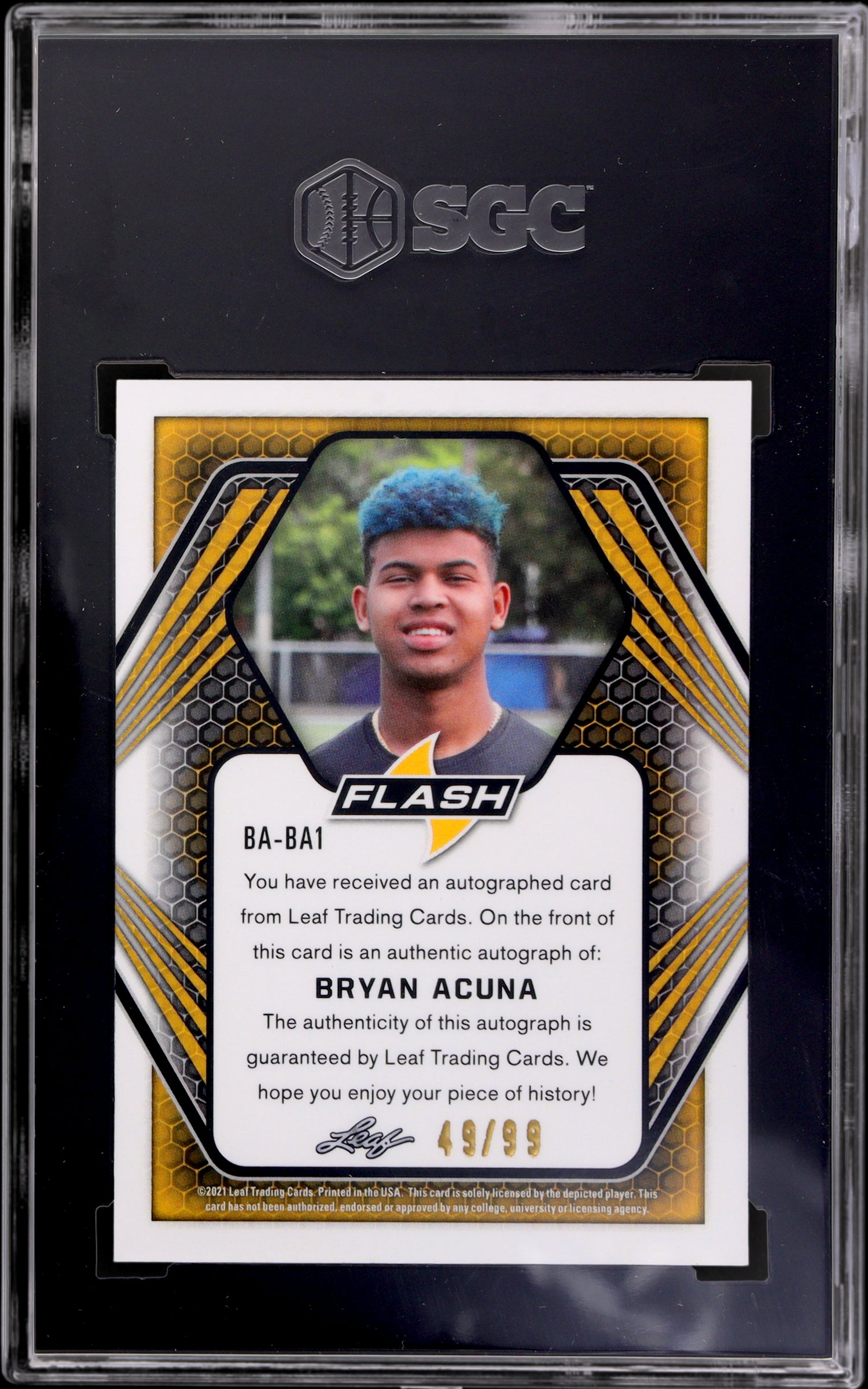 2021 Leaf Flash Navy Blue Bryan Acuna #BA-BA1 RC Auto /99 SGC 10 Auto 10