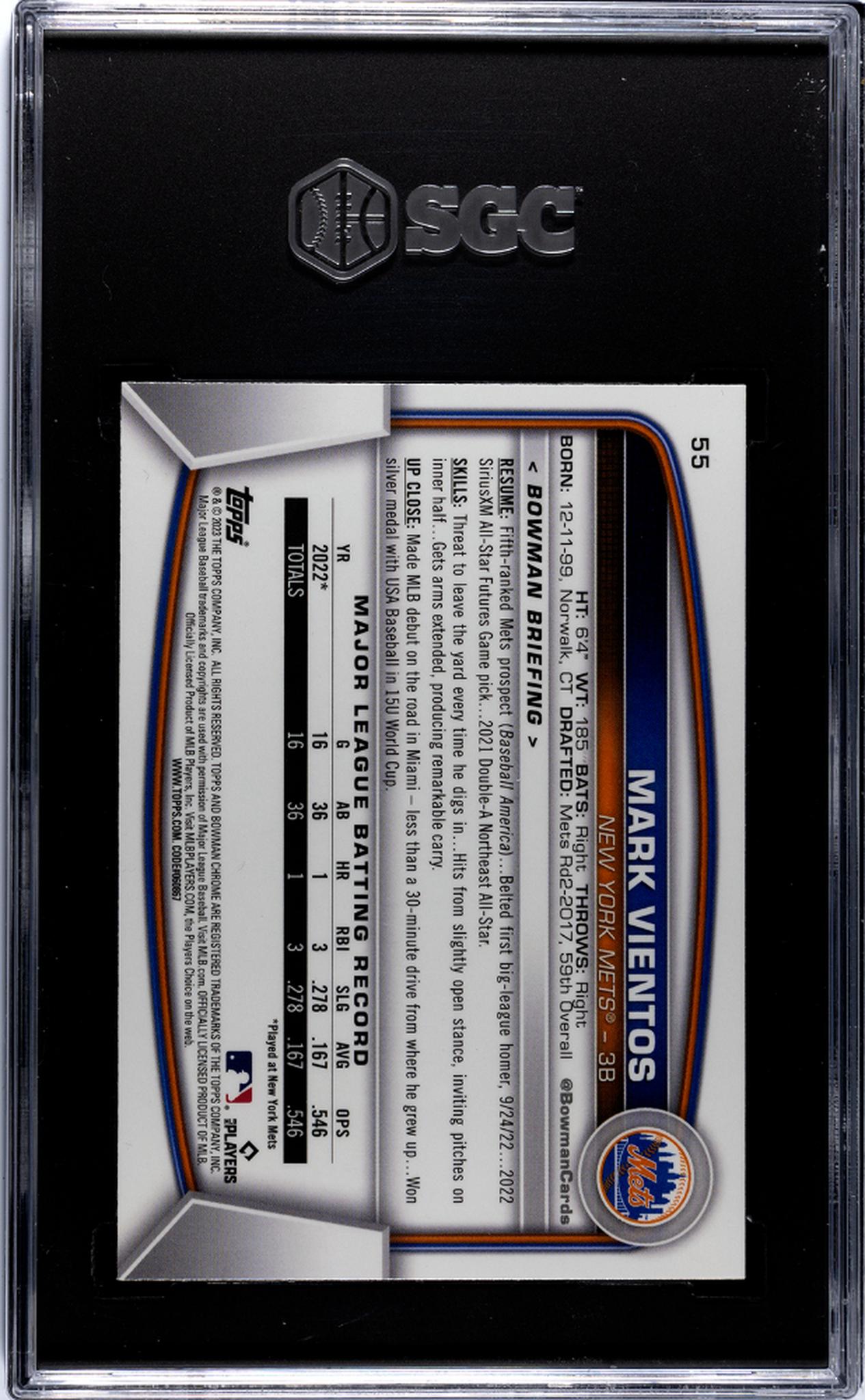 2023 Bowman Mega Box Mojo Refractor Mark Vientos #55 RC SGC 10