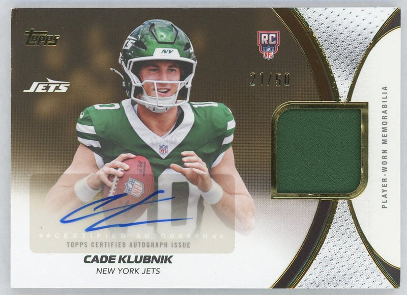 2026 Topps Flagship Cade Klubnik NFL Rookie Material Auto Player-Worn Patch Gold /50