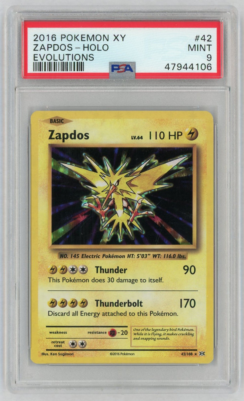 2016 Pokemon XY Evolutions Holo Zapdos #42 PSA 9