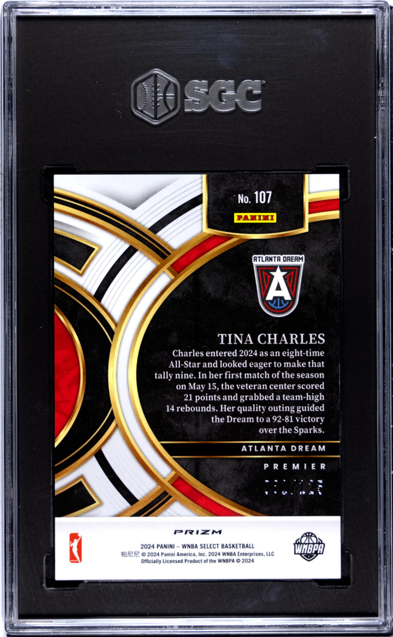 2024 Select #107 Tina Charles Orange Prizm /125 SGC 10