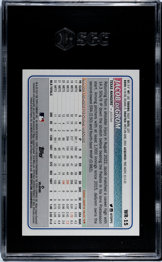 2023 Big League #WR-15 Jacob deGrom Wrapper Redemption /199 SGC 8.5