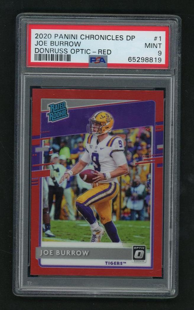 2020 Panini Chronicles Draft Picks Donruss Optic Red Joe Burrow #1 PSA 9