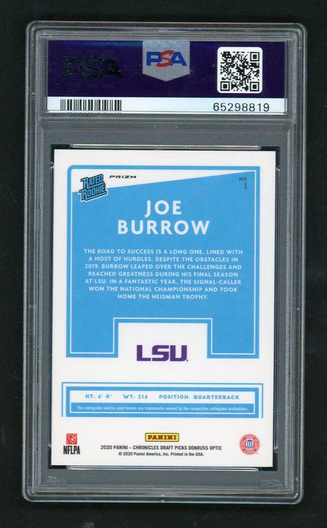 2020 Panini Chronicles Draft Picks Donruss Optic Red Joe Burrow #1 PSA 9