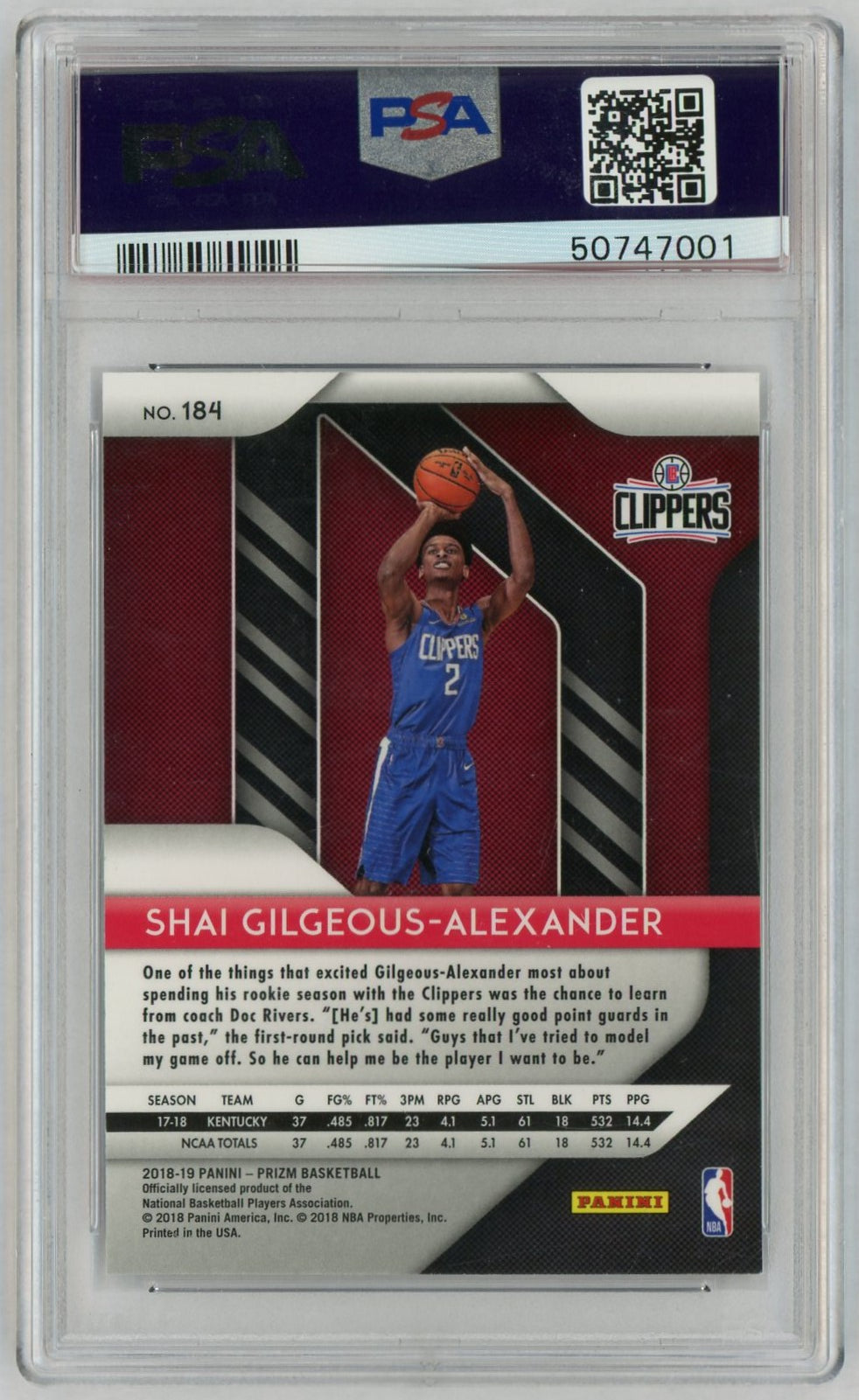 2018 Panini Prizm Shai Gilgeous-Alexander #184 PSA 10