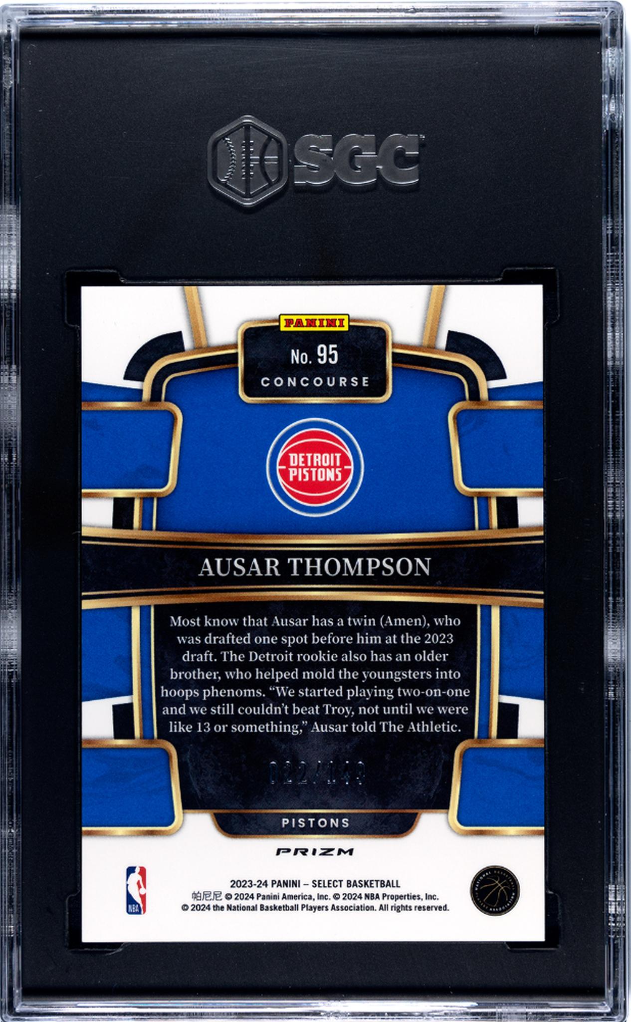 2023-24 Panini Select White Prizm Ausar Thompson #95 RC /149 SGC 10