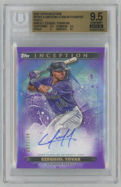 2024 Topps Inception Rookie and Emerging Stars Autographs Purple Ezequiel Tovar #BRESET /199 BGS 9.5
