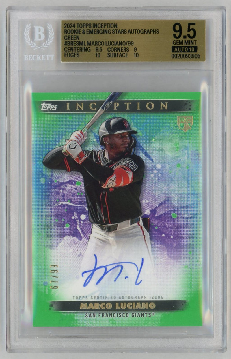 2024 Topps Inception Rookie and Emerging Stars Autographs Green Marco Luciano #BRESML /99 BGS 9.5