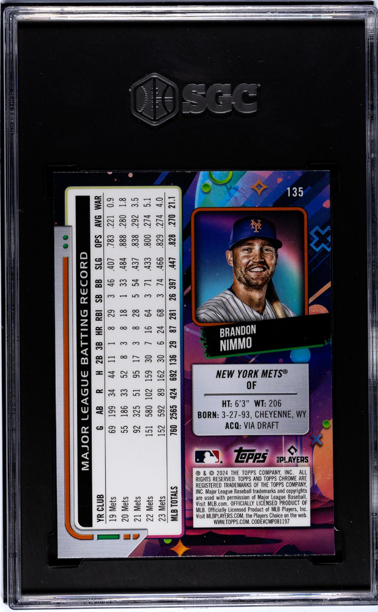 2024 Topps Cosmic Chrome #135 Brandon Nimmo SGC 9.5