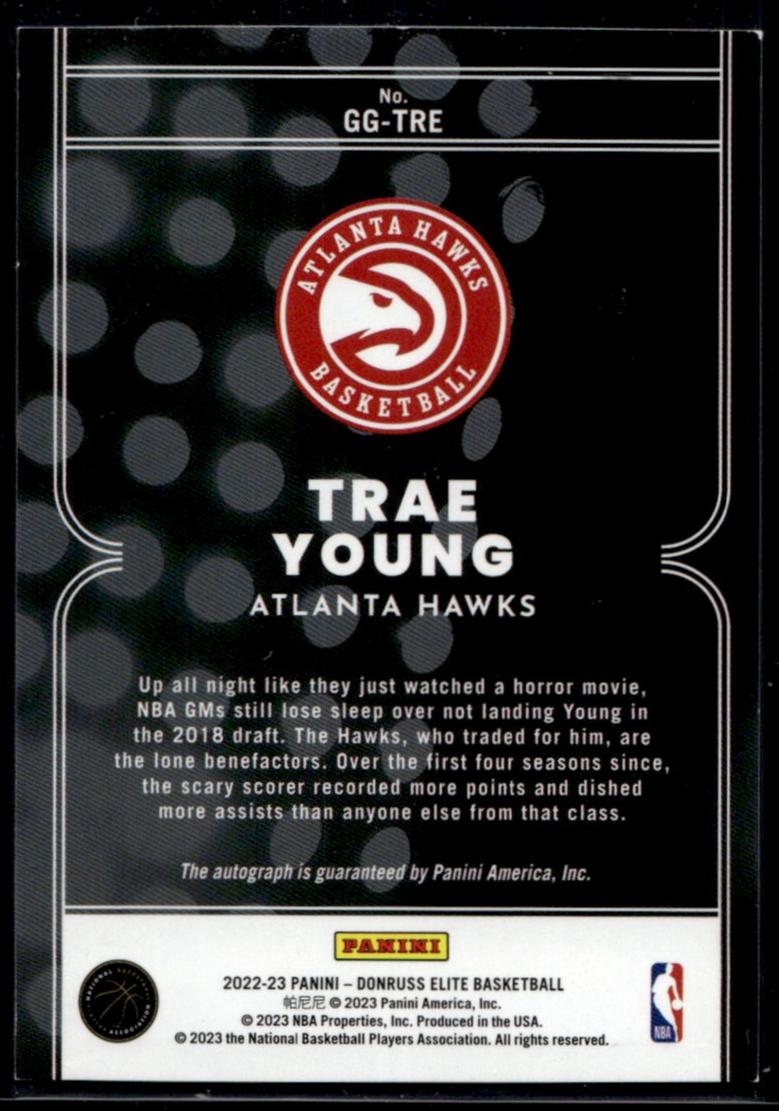 2022 Panini Donruss Elite Trae Young Genre Graphs Red /49 Auto 