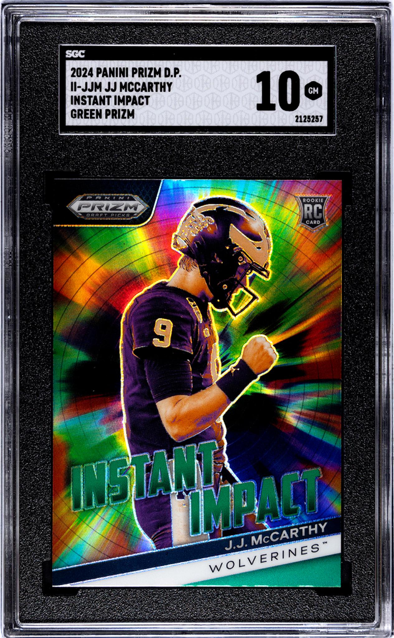 2024 Panini Prizm Draft Picks #II-JJM Jj Mccarthy Instant Impact Green Prizm SGC 10