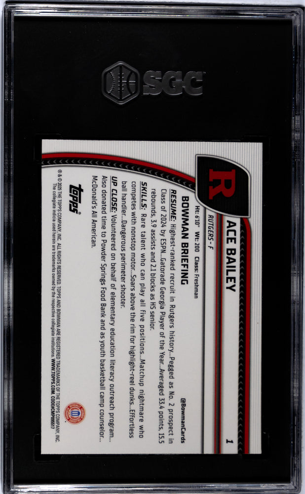 2024-25 Bowman U Chrome #1 Ace Bailey Purple Lava Refractor SGC 9