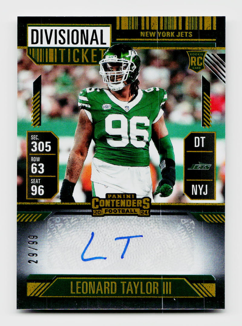 2024 Panini Contenders Leonard Taylor III #156 Divisional Ticket Rookie Auto RC /99