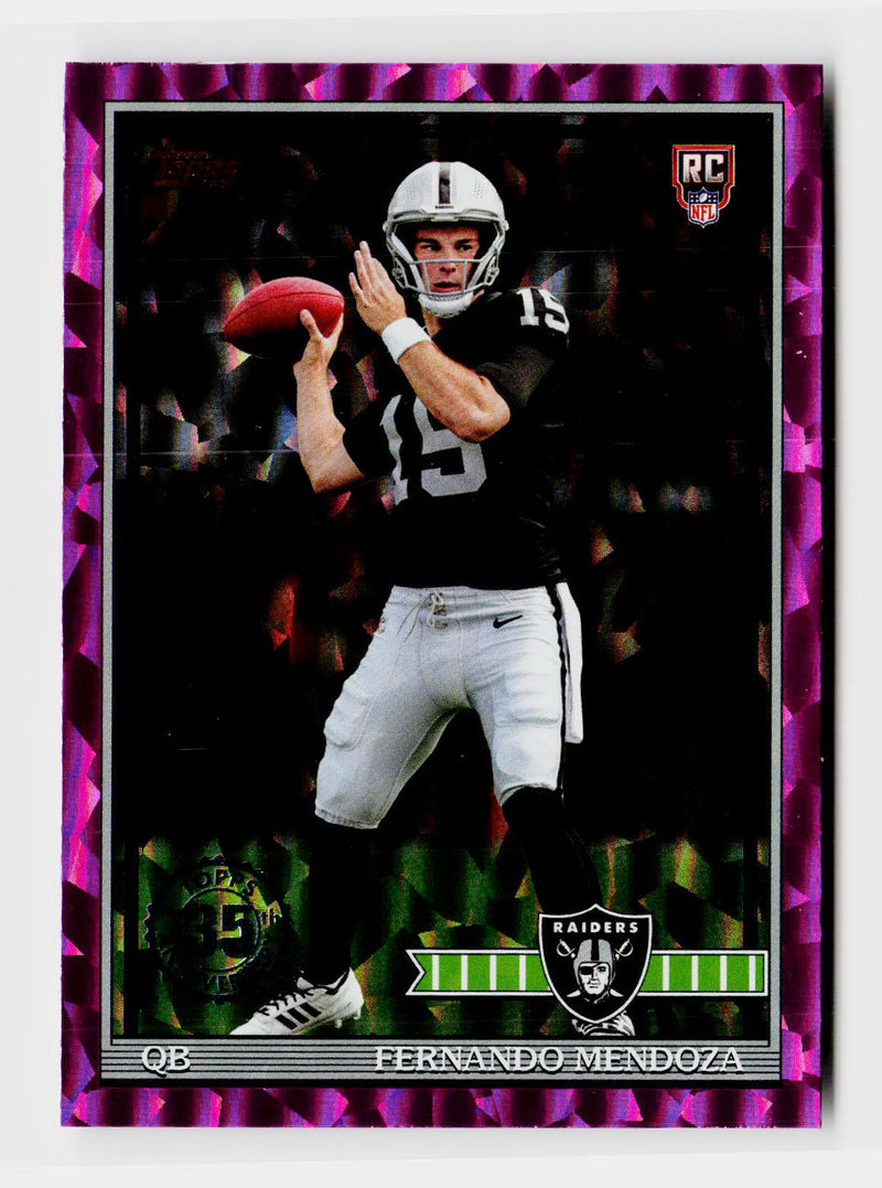 2026 Topps Flagship Fernando Mendoza #91TR-1 1991 Rookie Pink Crackle Foil RC 35th Anniversary