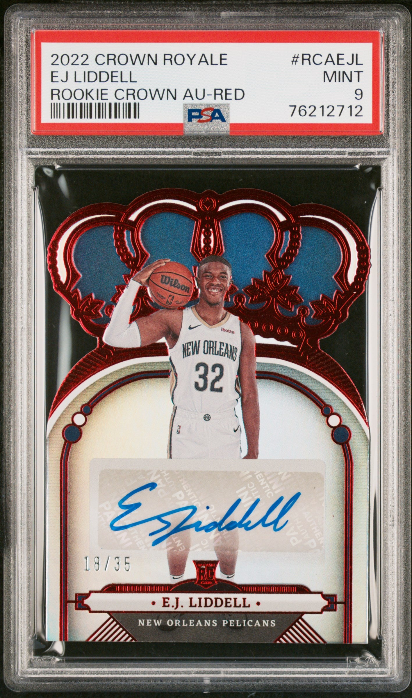 2022 Panini Crown Royale Red EJ Liddell #RCA-EJL RC Auto /35 PSA 9