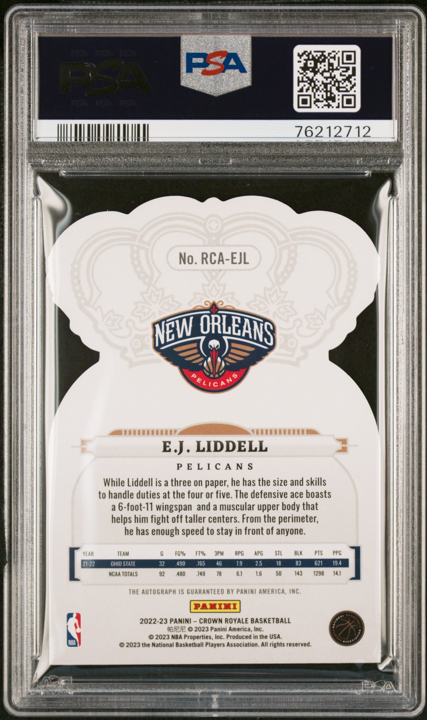 2022 Panini Crown Royale Red EJ Liddell #RCA-EJL RC Auto /35 PSA 9