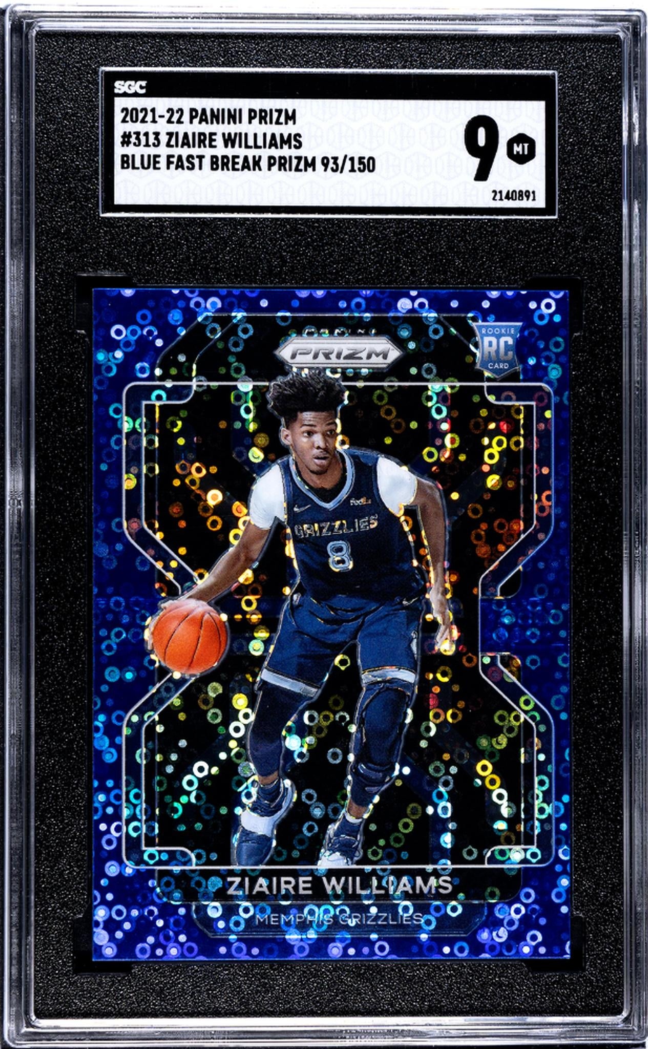 2021-22 Panini Prizm #313 Ziaire Williams Blue Fast Break Prizm 93/150 SGC 9