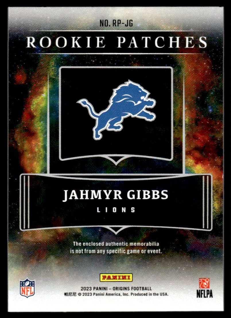 2023 Panini Origins Rookie Patches Jahmyr Gibbs #RP-JG RC Patch /199