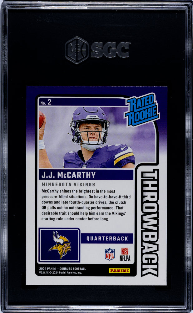 2024 Donruss #2 JJ McCarthy Throwback SGC 9.5